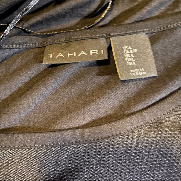 Tahari SZ L GUC,stretch top, sheer front, hi/low hem lightweight soft, beautiful - Picture 5 of 7